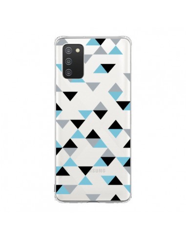 Coque Samsung A02S Triangles Ice Blue Bleu Noir Transparente - Project M