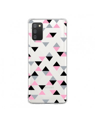 Coque Samsung A02S Triangles Pink Rose Noir Transparente - Project M