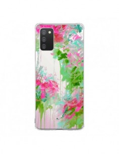 Coque Samsung A02S Fleur Flower Rose Vert Transparente -...