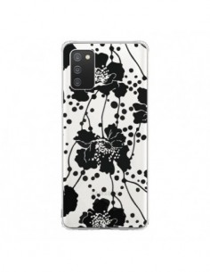 Coque Samsung A02S Fleurs Noirs Flower Transparente -...