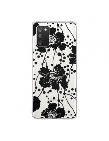 Coque Samsung A02S Fleurs Noirs Flower Transparente - Dricia Do
