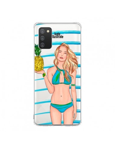 Coque Samsung A02S Malibu Ananas Plage Ete Bleu Transparente - kateillustrate