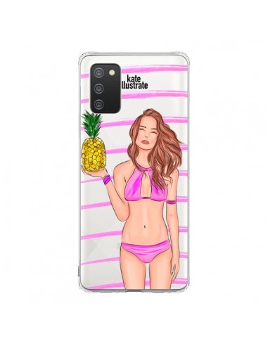 Coque Samsung A02S Malibu Ananas Plage Ete Rose Transparente - kateillustrate