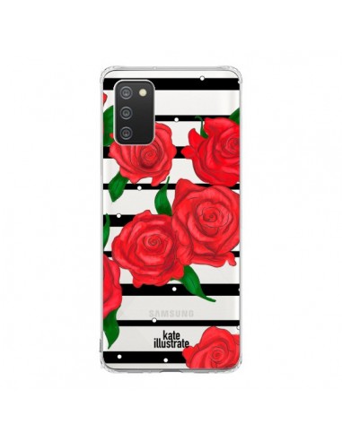 Coque Samsung A02S Red Roses Rouge Fleurs Flowers Transparente - kateillustrate