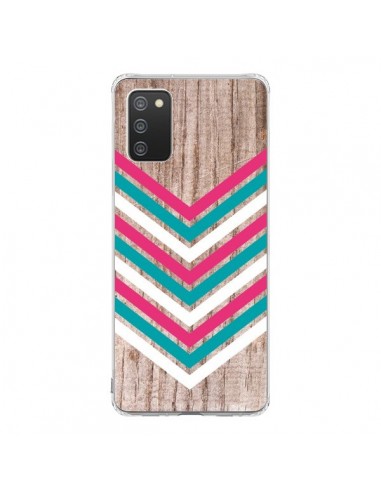 Coque Samsung A02S Tribal Aztèque Bois Wood Flèche Rose Bleu - Laetitia