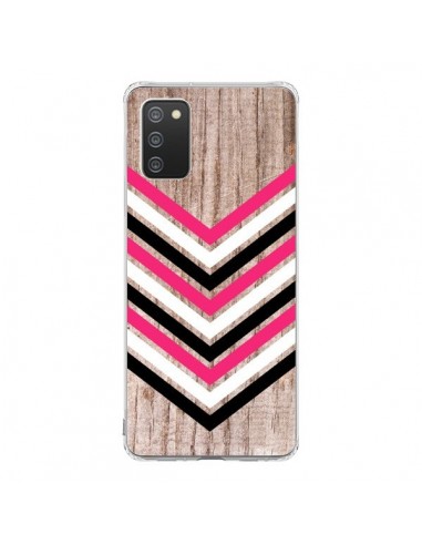 Coque Samsung A02S Tribal Aztèque Bois Wood Flèche Rose Blanc Noir - Laetitia