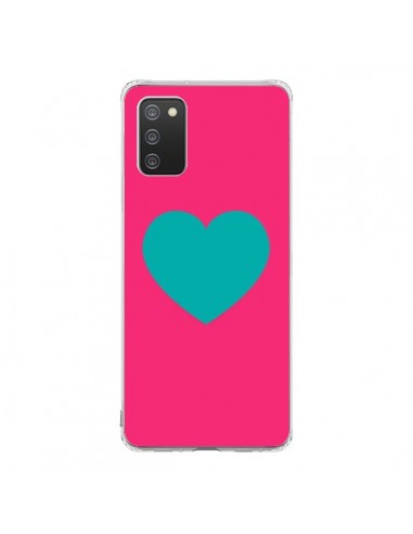 Coque Samsung A02S Coeur Bleu Fond Rose - Laetitia