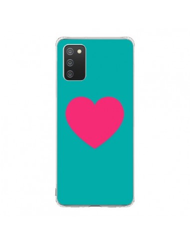 Coque Samsung A02S Coeur Rose Fond Bleu  - Laetitia