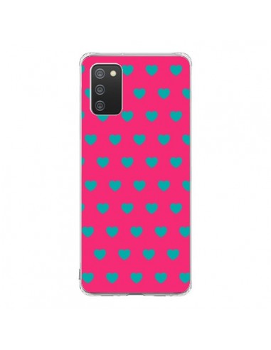 Coque Samsung A02S Coeurs Bleus Fond Rose - Laetitia