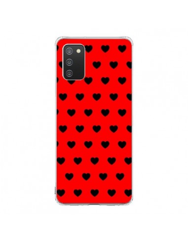 Coque Samsung A02S Coeurs Noirs Fond Rouge - Laetitia