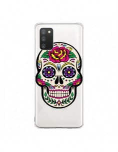 Coque Samsung A02S Tête de Mort Mexicaine Fleurs...