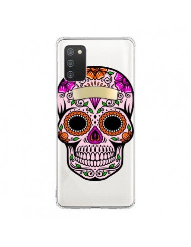 Coque Samsung A02S Tête de Mort Mexicaine Noir Rose Transparente - Laetitia