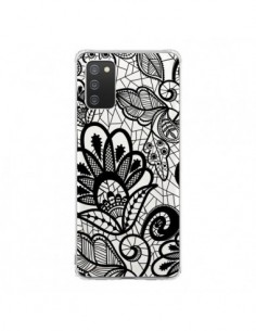 Coque Samsung A02S Lace Fleur Flower Noir Transparente -...