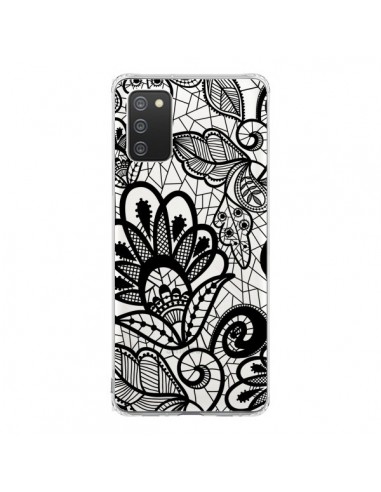 Coque Samsung A02S Lace Fleur Flower Noir Transparente - Petit Griffin