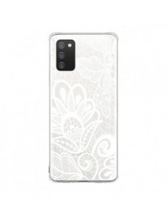 Coque Samsung A02S Lace Fleur Flower Blanc Transparente -...