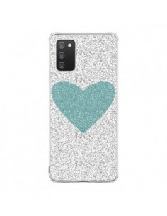 Coque Samsung A02S Coeur Bleu Vert Argent Love - Mary...