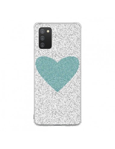 Coque Samsung A02S Coeur Bleu Vert Argent Love - Mary Nesrala