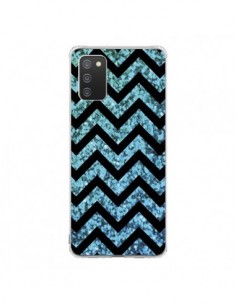 Coque Samsung A02S Chevron Aqua Sparkle Triangle Azteque...