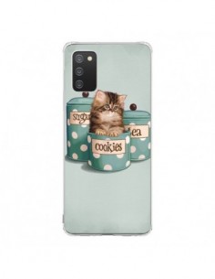 Coque Samsung A02S Chaton Chat Kitten Boite Cookies Pois...