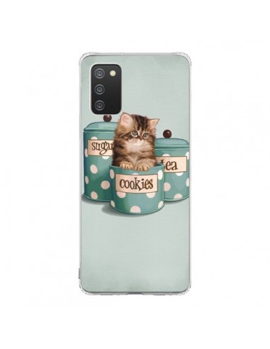 Coque Samsung A02S Chaton Chat Kitten Boite Cookies Pois - Maryline Cazenave