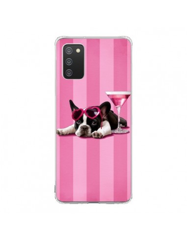 Coque Samsung A02S Chien Dog Cocktail Lunettes Coeur Rose - Maryline Cazenave