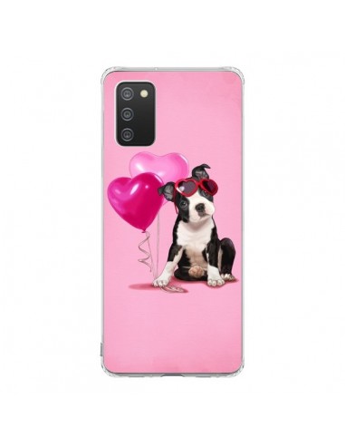 Coque Samsung A02S Chien Dog Ballon Lunettes Coeur Rose - Maryline Cazenave