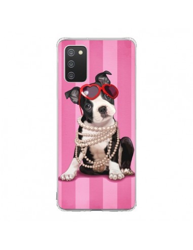 Coque Samsung A02S Chien Dog Fashion Collier Perles Lunettes Coeur - Maryline Cazenave