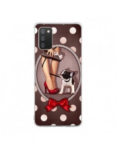 Coque Samsung A02S Lady Jambes Chien Dog Pois Noeud...
