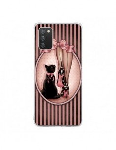 Coque Samsung A02S Lady Chat Noeud Papillon Pois...