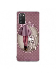 Coque Samsung A02S Lady Chien Dog Dalmatien Robe Pois -...