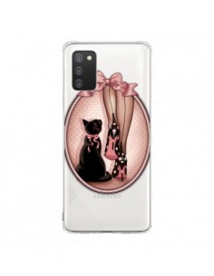 Coque Samsung A02S Lady Chat Noeud Papillon Pois...