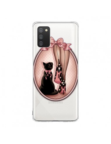 Coque Samsung A02S Lady Chat Noeud Papillon Pois Chaussures Transparente - Maryline Cazenave