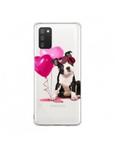 Coque Samsung A02S Chien Dog Ballon Lunettes Coeur Rose...