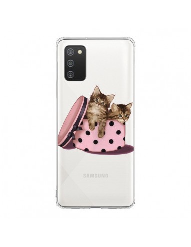 Coque Samsung A02S Chaton Chat Kitten Boite Pois Transparente - Maryline Cazenave