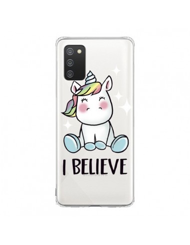 Coque Samsung A02S Licorne I Believe Transparente - Maryline Cazenave