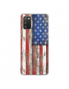 Coque Samsung A02S Drapeau USA Vintage Bois Wood -...