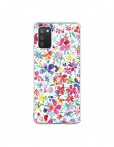 Coque Samsung A02S Colorful Flowers Petals Blue - Ninola...
