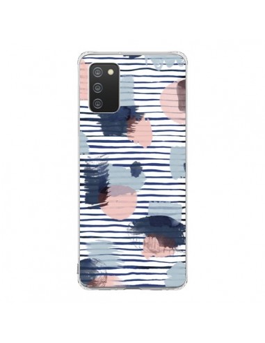 Coque Samsung A02S Watercolor Stains Stripes Navy - Ninola Design