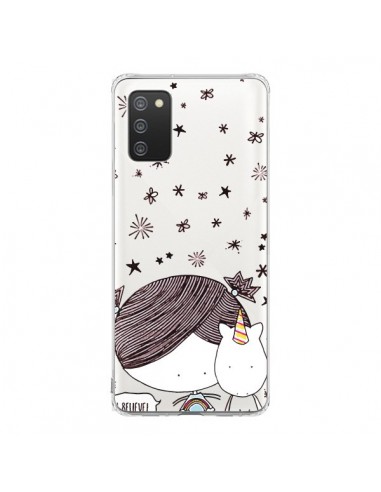 Coque Samsung A02S Petite Fille et Licorne I Believe Transparente - Nico