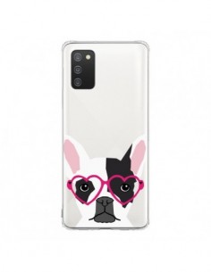 Coque Samsung A02S Bulldog Français Lunettes Coeurs Chien...