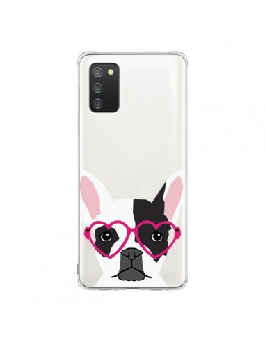 Coque Samsung A02S Bulldog Français Lunettes Coeurs Chien Transparente - Pet Friendly