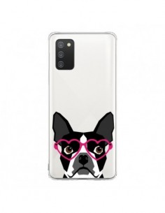 Coque Samsung A02S Boston Terrier Lunettes Coeurs Chien...