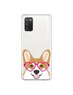 Coque Samsung A02S Chien Marrant Lunettes Coeurs...