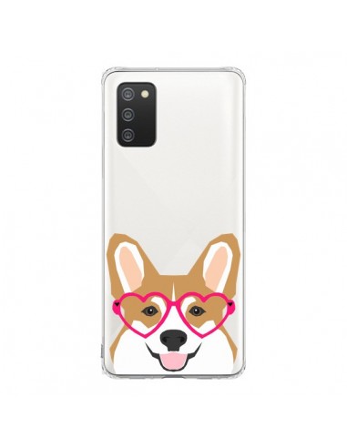 Coque Samsung A02S Chien Marrant Lunettes Coeurs Transparente - Pet Friendly