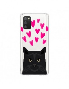 Coque Samsung A02S Chat Noir Coeurs Transparente - Pet...