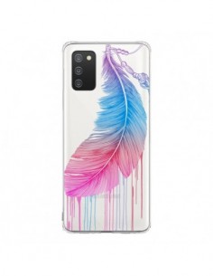 Coque Samsung A02S Plume Feather Arc en Ciel Transparente...