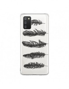 Coque Samsung A02S Plume Feather Noir Transparente -...