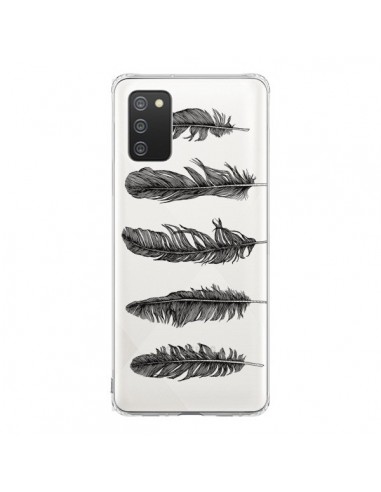 Coque Samsung A02S Plume Feather Noir Transparente - Rachel Caldwell