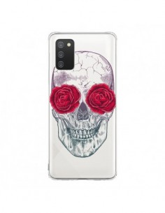 Coque Samsung A02S Tête de Mort Rose Fleurs Transparente...
