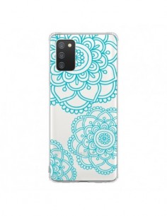 Coque Samsung A02S Mandala Bleu Aqua Doodle Flower...